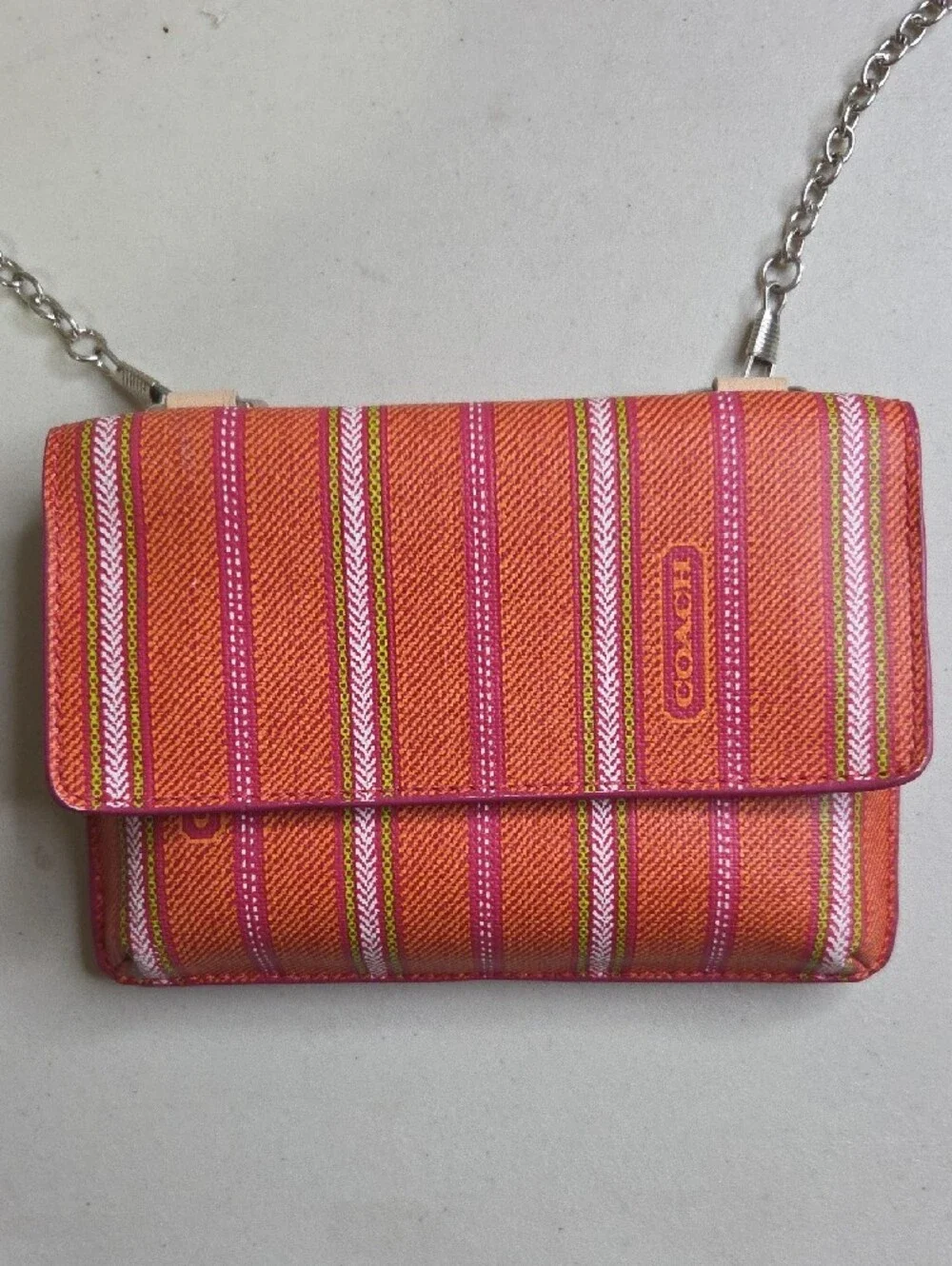 Coach Legacy Weekend Ticking Orange and Pink Striped Crossbody